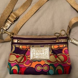 Coach gold/ multi colored crossbody